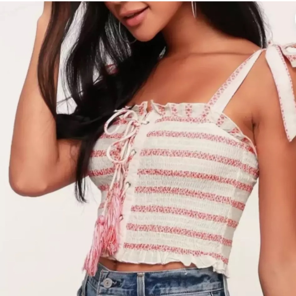 *EUC* FREE PEOPLE Electric Love Tank Top Red and White Smocked XS